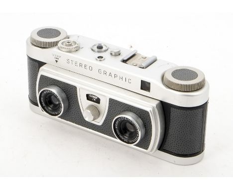 A Wray Stereo Graphic Camera, serial no. 004157, chrome, shutter working, body, G, previous owners name inscribed to rear of 