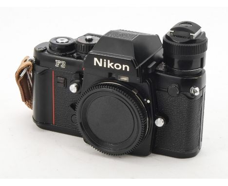 A Nikon F3 SLR Body, serial no. 1378830, black, shutter working, body, G, minor paint marks and signs of brassing to prism an