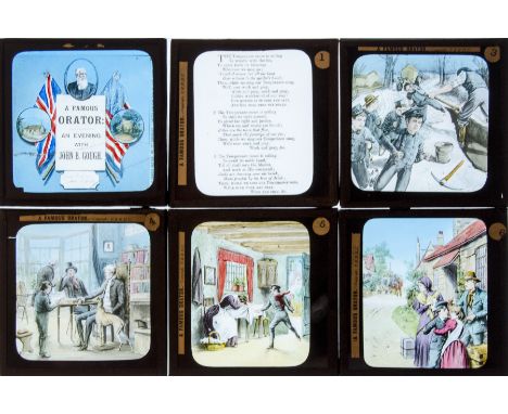 3¼sq. in. John Gough - A Famous Orator,  Magic Lantern Story Slides in a box, 45 coloured printed slides, G, (45)