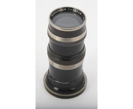 A Carl Zeiss Jena 13.5cm f/4 Sonnar, serial no. 1525654, black and nickel, Contax mount, barrel, F-G, some brassing and paint