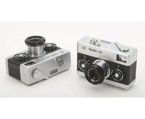 A Pair of German Rollei 35 Cameras, serial no. 3062062, 3131976, chrome, shutters working, bodies G, with Carl Zeiss 40mm f/3