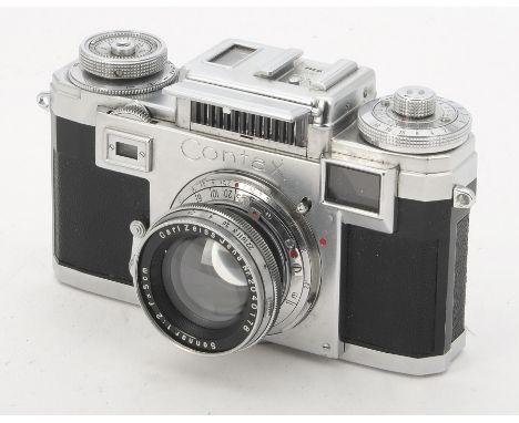 A Contax IIIa Rangefinder Camera, serial no. 37444, chrome, shutter working, meter responding, body, G-VG, with Carl Zeiss Je