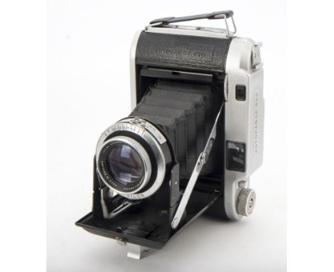 A Houghton Ensign Autorange 820 Folding Rangefinder Camera, serial no. N10859, chrome, body G-VG, shutter sticking at slowest