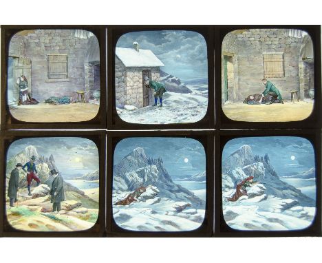3¼sq. in. Four Magic Lantern Life Model Slide Stories, Shag and the Doll - 10 black & white slides; Self-Made Fetters - 6 bla