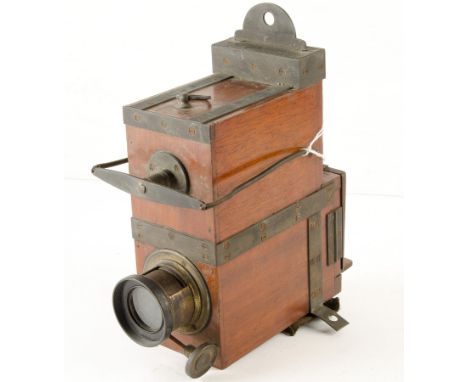 A Early Mahogany and Brass Ferrotype Camera, unmarked, with brass iris lens, rack and pinion focusing, lacks iris knob, with 