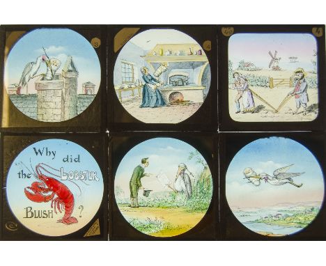 Miscellaneous Comic Magic Lantern Slides, World Inverted - 8 coloured slides; Human Shadows - 5 coloured slides; puns and jok