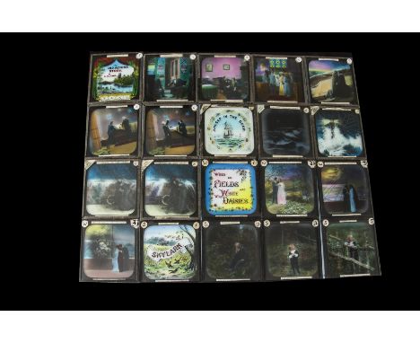 3¼sq. in. Three Magic Lantern Life Model Slide Song Stories and one other, When the Fields are White with Daisies - 8 coloure