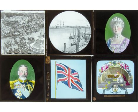 3¼sq. in. Box of 80 Magic Lantern Slides of Queen Victoria, her Funeral Procession and other Royalty,  coloured and black & w