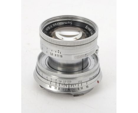 A Leitz 5cm f/2 Summicron Lens, serial no. 1117544, 1953, chrome, collapsible, 1st version with focussing scale in meters onl