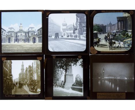 3¼sq. in. Two Drawers of approx 173   Magic Lantern Slides of London, including photographic, black & white and hand-tinted, 