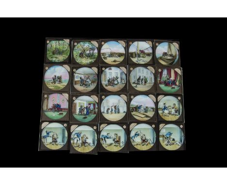 Two Magic Lantern Slide Stories, Jacko, The Brazilian Ape - 14 coloured slides; and, Barber and Dog - 12 coloured slides, F/G