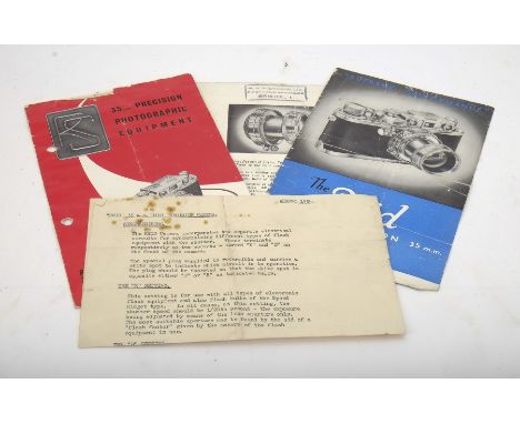 Reid & Sigrist Sales Brochures and Original Flash Synchronising Instructions, illustrating the camera features together with 