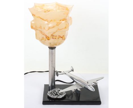 Vintage RAF Desk Model Light: Quality made with polished metal aeroplane and RAF badge mounted on base with lamp with period 