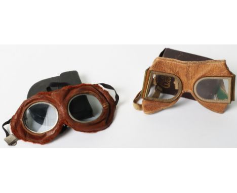 Pairs of Early Aviation / Motoring Goggles: Two pairs both glass lens with original straps in cases, one GLOBE MOTOR GOGGLES 