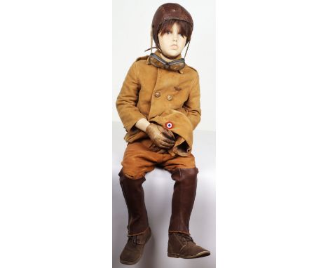 WW1 Period Uniformed Aviators Child Mannequin: Full aviators’ uniform to include hat, goggles, boots, gloves, spats, tunic an