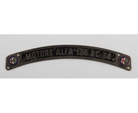 1930’s Alfa 126 RC 34 Engine Plaque: Alfa Romeo enamel badged engine plaque for late 1930s. 