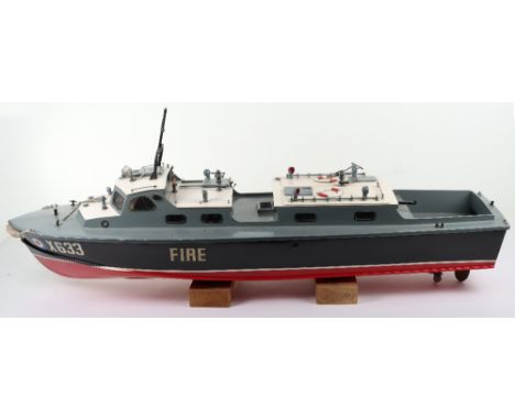 A good well detailed working model of a RAF Air Sea and Rescue Fire Launch boat, painted black and red hull with rudder and s
