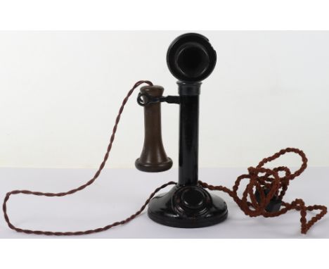 Air Ministry Candlestick Telephone: Heavy metal and Bakelite telephone marked to back PL234 NO22 with lead and AM marked box,