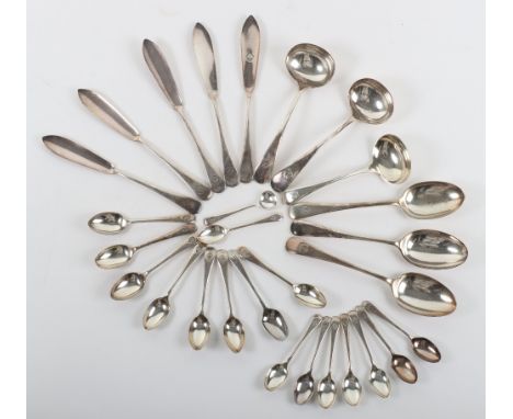 RAF Officers Mess Cutlery: Mess cutlery to include , fish knives, spoons and ladle spoons, all with RAF Kings crown crest and