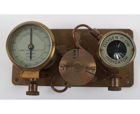 Vintage Atmosphere Pressure / Oxygen Control Panel: Atmosphere dial made by SIEBE GORMAN LONDON with oxygen flow indicator al