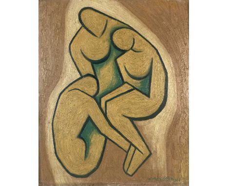 Arthur Cyril Hilton (British 1897-1960) Entwined Figures, signed and dated 1945 lower right, oil on board, measurements 31 x 