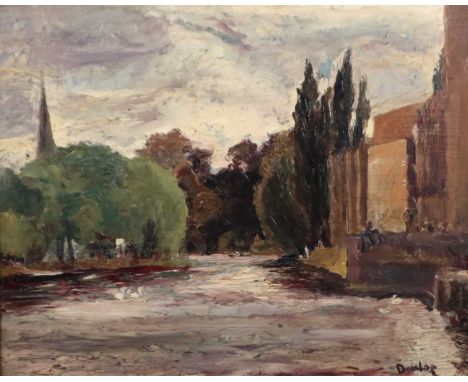 ARR Ronald Ossory Dunlop (Irish 1894-1973) The Avon by Stratford Theatre, signed lower right, oil on board, 41 x 51 cm
old in