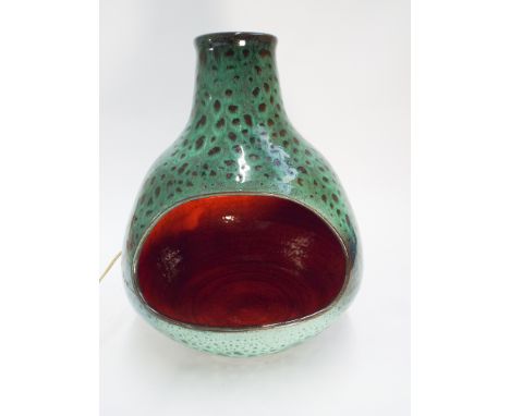 Poole Pottery Guy Sydenham Atlantis lamp base with seagreen exterior and orange glazed interior.  Impressed marks approx 32cm