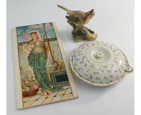 Victorian Copeland tile of an art nouveau lady signed J P Hewitt dated '78 together with Royal Worcester Asprey muffin dish a