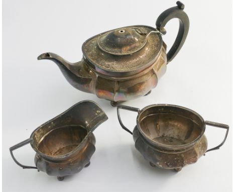 3 piece hallmarked silver tea service gross weight 27.5oz troy   Condition - finial from teapot is missing 