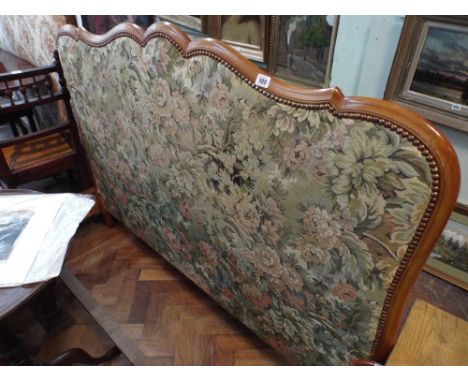 French 4'6 oak bedstead with tapestry upholstery 