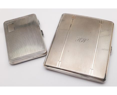 Two silver engine turned cigarette cases, gross weight 6.6 troy ounces