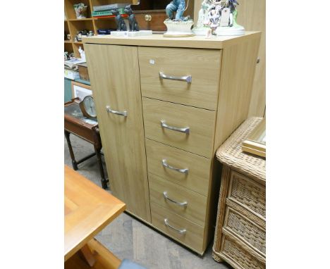 2'6 modern light oak finished milinary cabinet fitted cupboard with shelves and 5 drawers