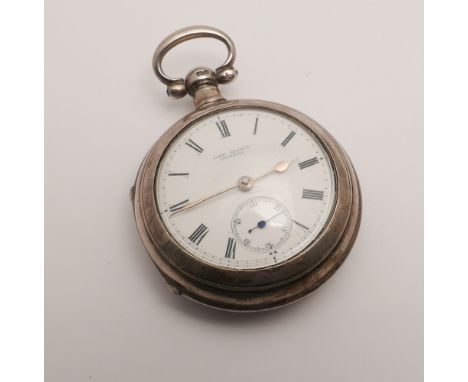 Victorian silver pair cased pocket watch with white enamel dial with subsidiary seconds dial, dial signed John Spence Longsid