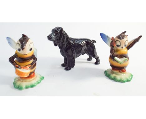 Pair of Hummel Bumble Bee band figurines and a Royal Doulton black Cocker Spaniel HN1021