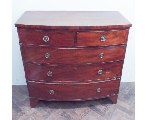 3'6 early Victorian bow front chest with 3 long and 2 short drawers standing on bracket feet 