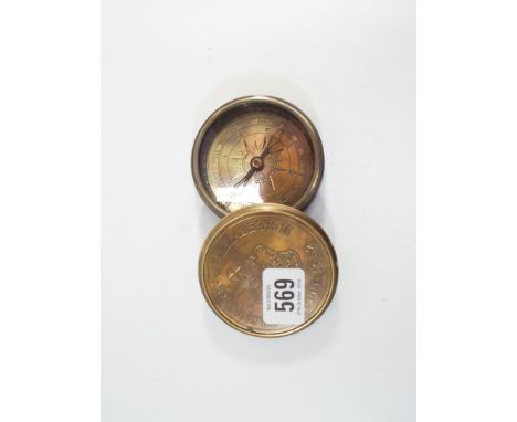 Small brass pocket compass measuring 3" across and inscribed 'Coronation of Elizabeth II June 1952'
