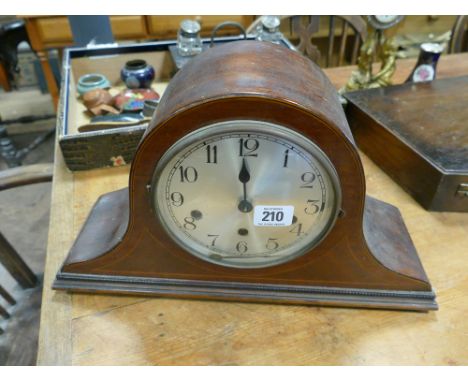 Edwardian chiming mantel clock in inlaid mahogany Napoleon style case 