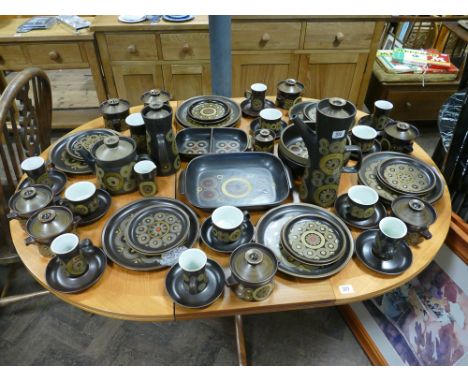 Large brown patterned Denby dinner, tea, breakfast and coffee service 