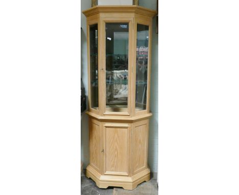 2'6 Wade light oak shaped angle display cabinet with cupboards under 