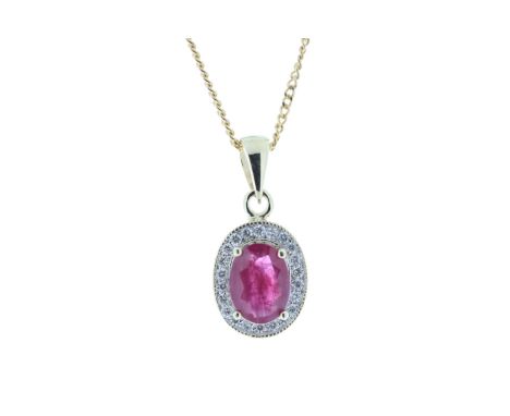 9ct Yellow Gold Diamond And Ruby Pendant (R 0.77) 0.11 Carats - Valued By GIE £2,095.00 - An oval ruby 0.77 carats is nested 