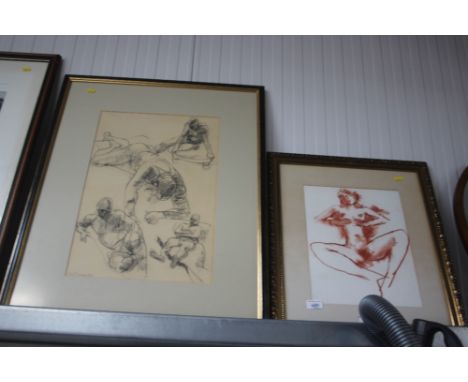 A gilt framed abstract portrait study; together with one other signed to bottom left 