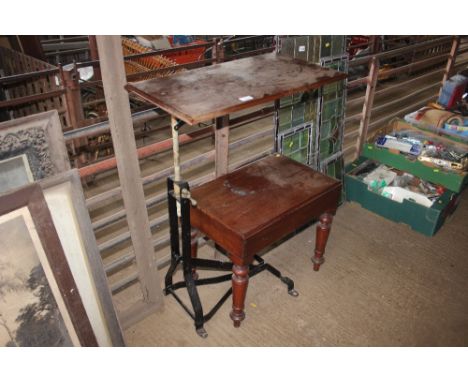 An adjustable bed table; together with a commode 