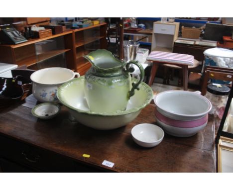 A Victorian toilet jug and basin; together with various other toiletware