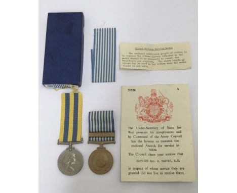 A Korea Medal, and United Nations Korea Medal awarded to Imjin River prisoner of war, and later casualty, 22231688 Spr R. Har