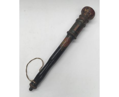 A fine quality Victorian 19th century tipstaff. Turned hardwood body, with ebonised handle and Royal Crest. The top section i