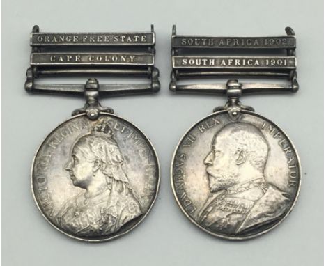 A Boer War medal pair, awarded to 59862 Gunner Arthur Davison of the 17th Battery,Royal Field Artillery. To include: the Quee