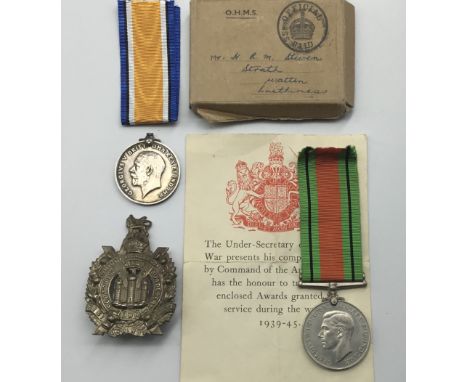 A WW1 British War Medal, awarded to 202622 Pte Thomas Steven of the 4th Reserve Battalion Kings Own Scottish Borderers, plus 