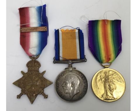 A 1914 Star and clasp trio, awarded to 3070 Pte / Cpl Edward Winter of the 2/Rifle Brigade. To include: the 1914 Star and sew