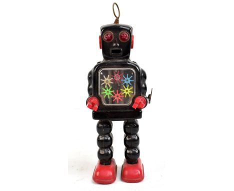 KO TOYS; a Japanese tinplate 'Yoshiya' clockwork robot, stamped marks to reverse, height 25.5cm.Additional InformationMechani