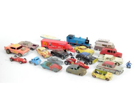 A group of loose model cars and vehicles including Dinky 1913 Morris Oxford, 130 Ford Corsair, Nash Rambler, 283 British Over